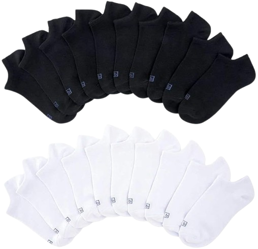 Ladies' No Show Sock, 10-pair, Black/White